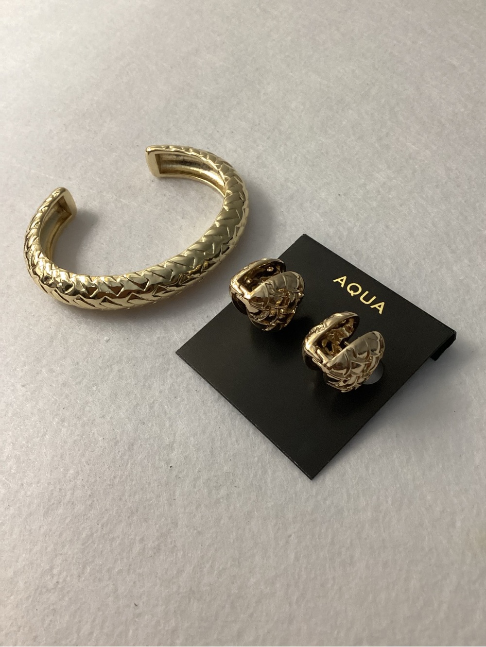 Aqua Gold Braided Cuff Bracelet with Matching Gold Clip-On Hoops